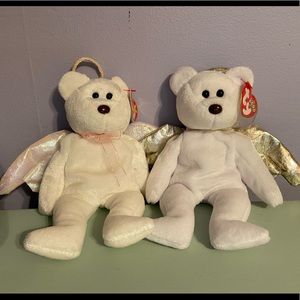 TY Beanie Baby Angel Bears Both with Brown Noses